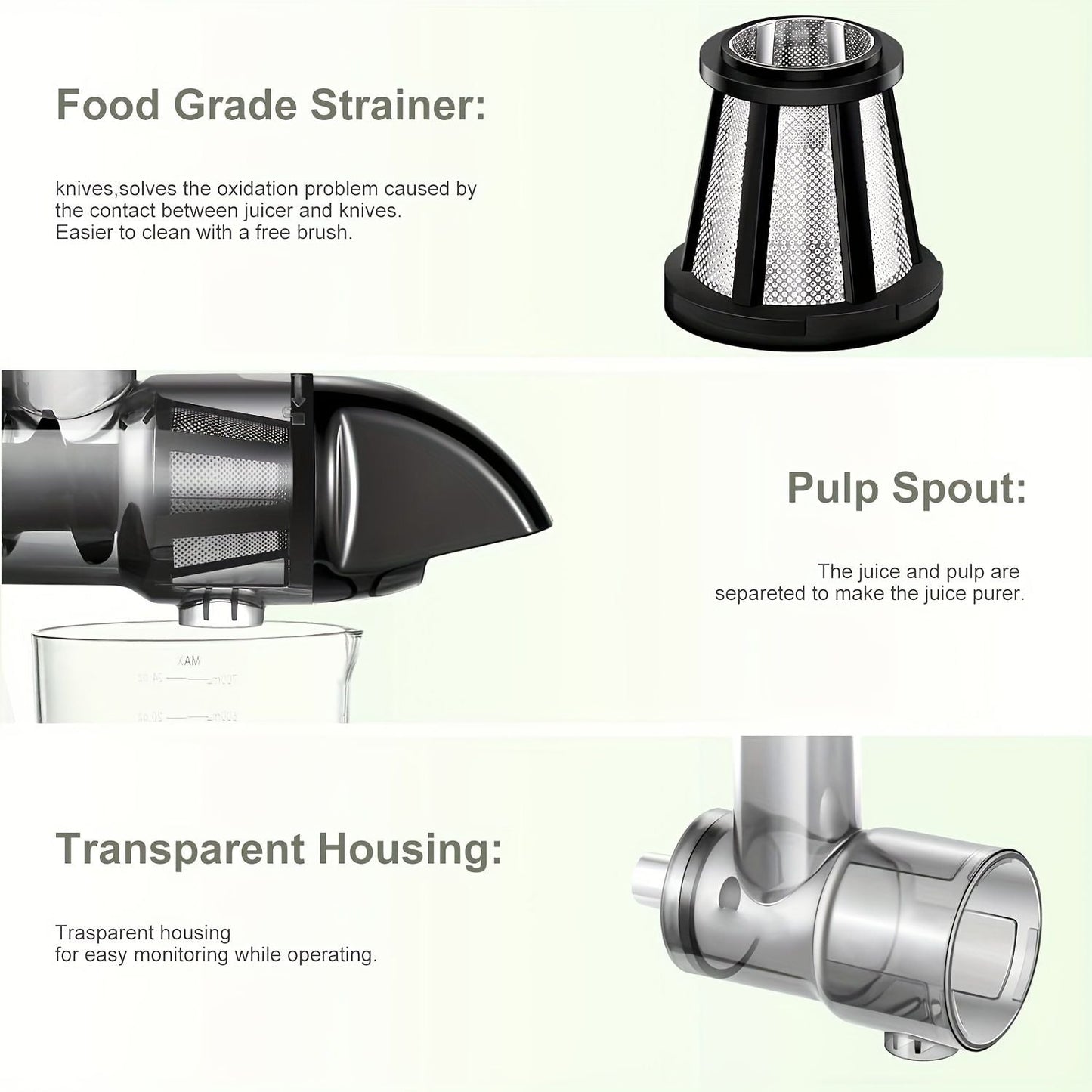 Juicer Attachments, Juicers, Cold Press Juicer Parts (excluding machines and cups) for all models of KitchenTreasure Stand Mixers. Compatible with all KitchenTreasure desktop blenders and Mixables
