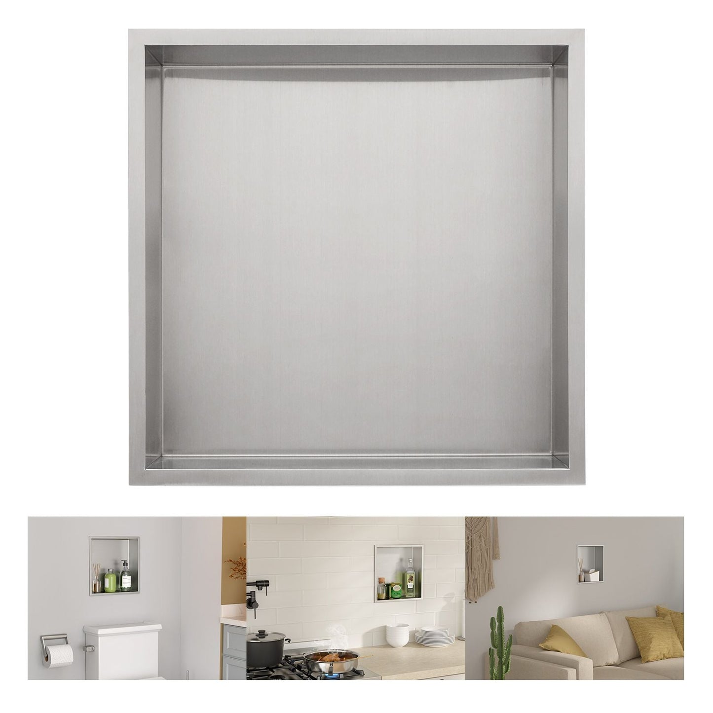 Brushed Stainless Steel Wall Shower  Niche , Double Recessed Shower Shelf for Bathroom