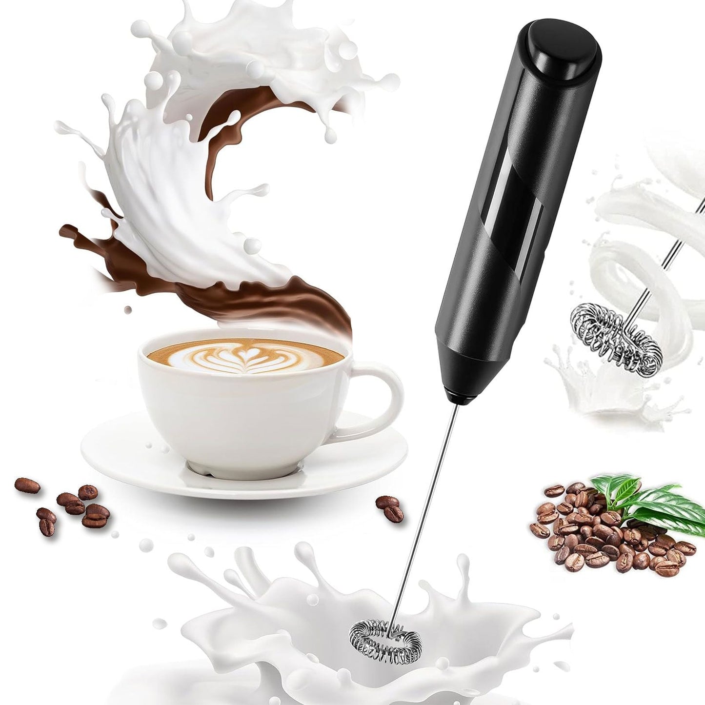 Milk Frother, Handheld Electric Blender stick, Drink Mixer with F ood G rade Stainless Steel Stirrer, Battery Operated Foam Maker for Coffee, Cappuccino, Frappe, Matcha, Hot Chocolate Latte