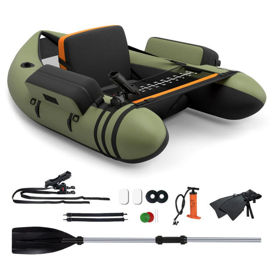 Tubo flotador de pesca hinchable con bomba, bolsillos de almacenamiento y regla para peces