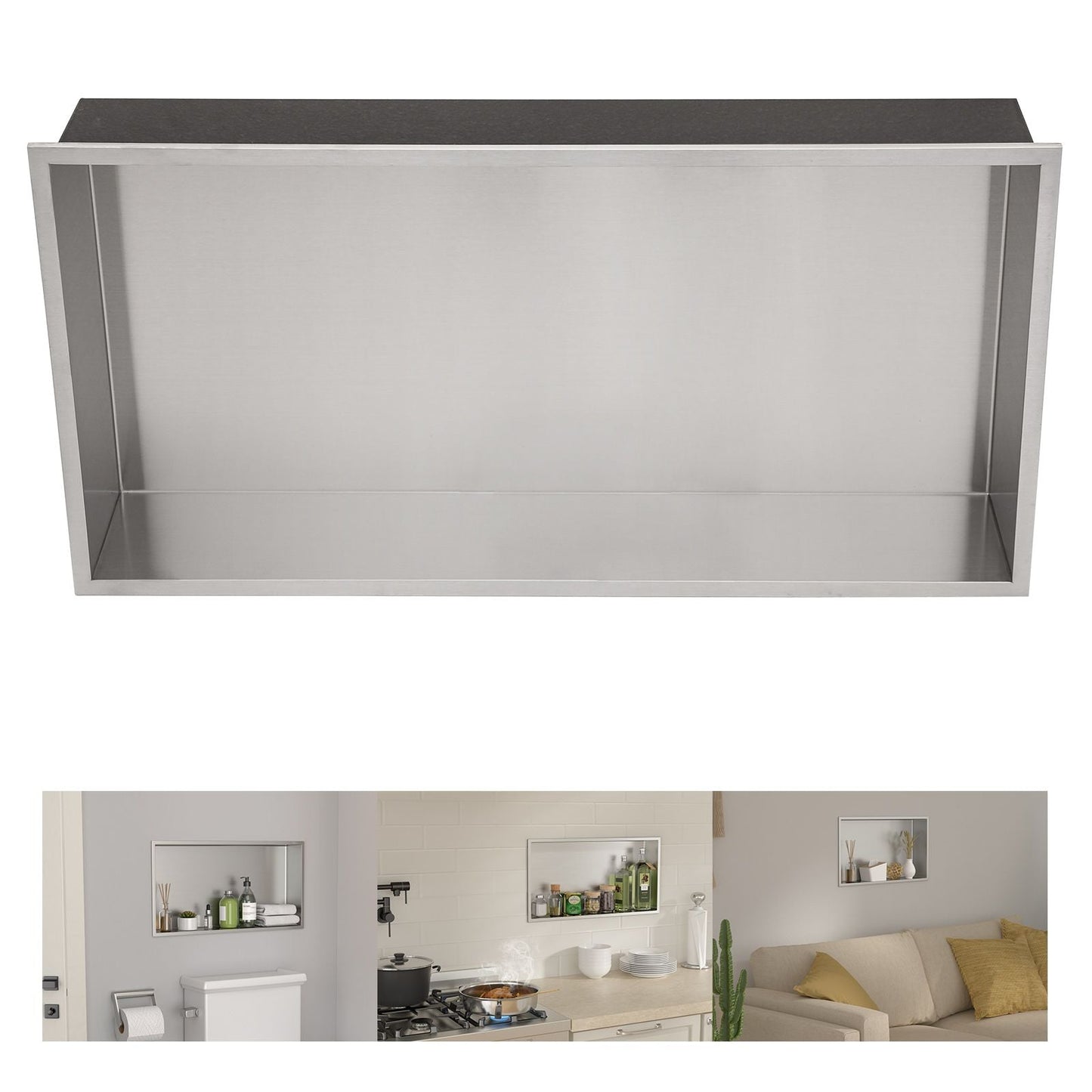 Brushed Stainless Steel Wall Shower  Niche , Double Recessed Shower Shelf for Bathroom