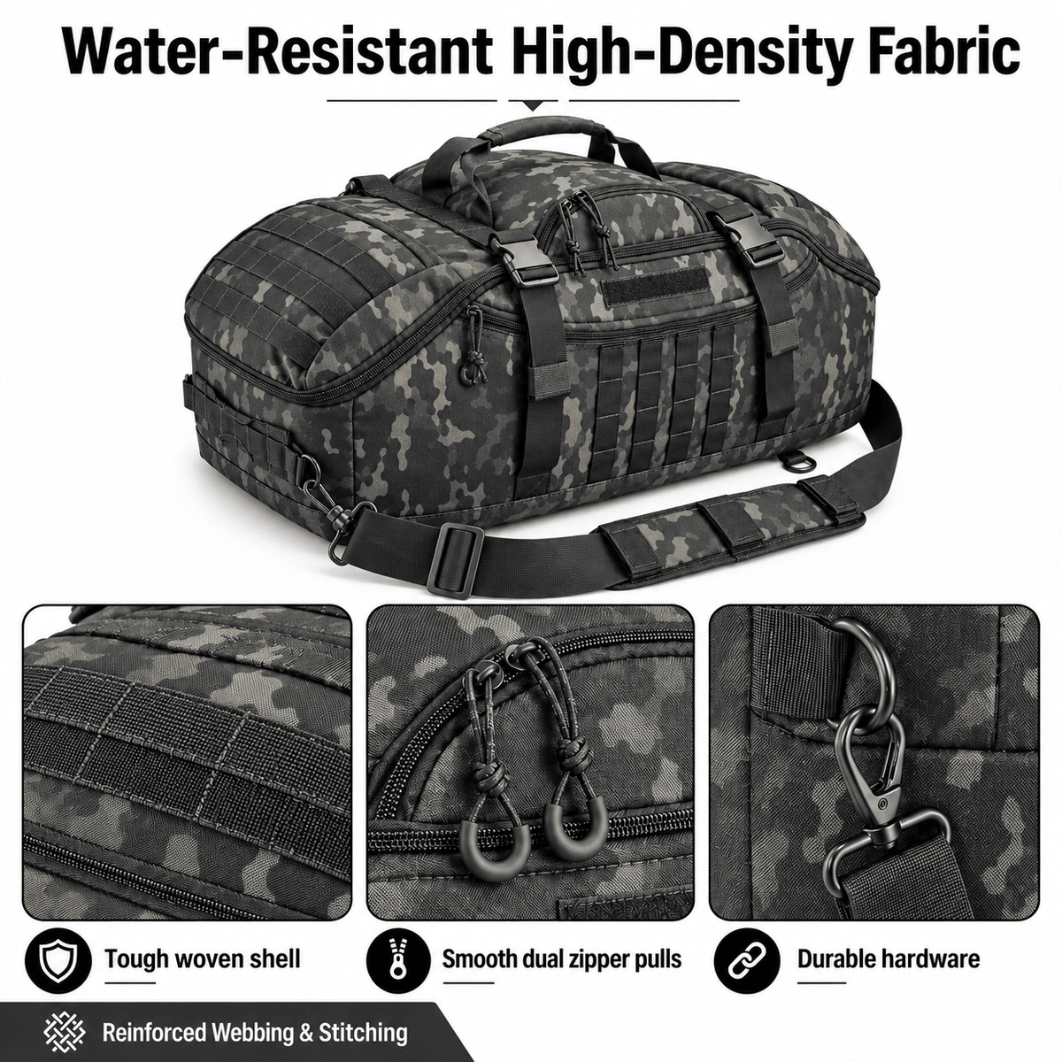 Tactical 65L Large Duffle Bag, 3-in-1 Tactical Backpack MOLLE Pack for Sports, Gym, Outdoor