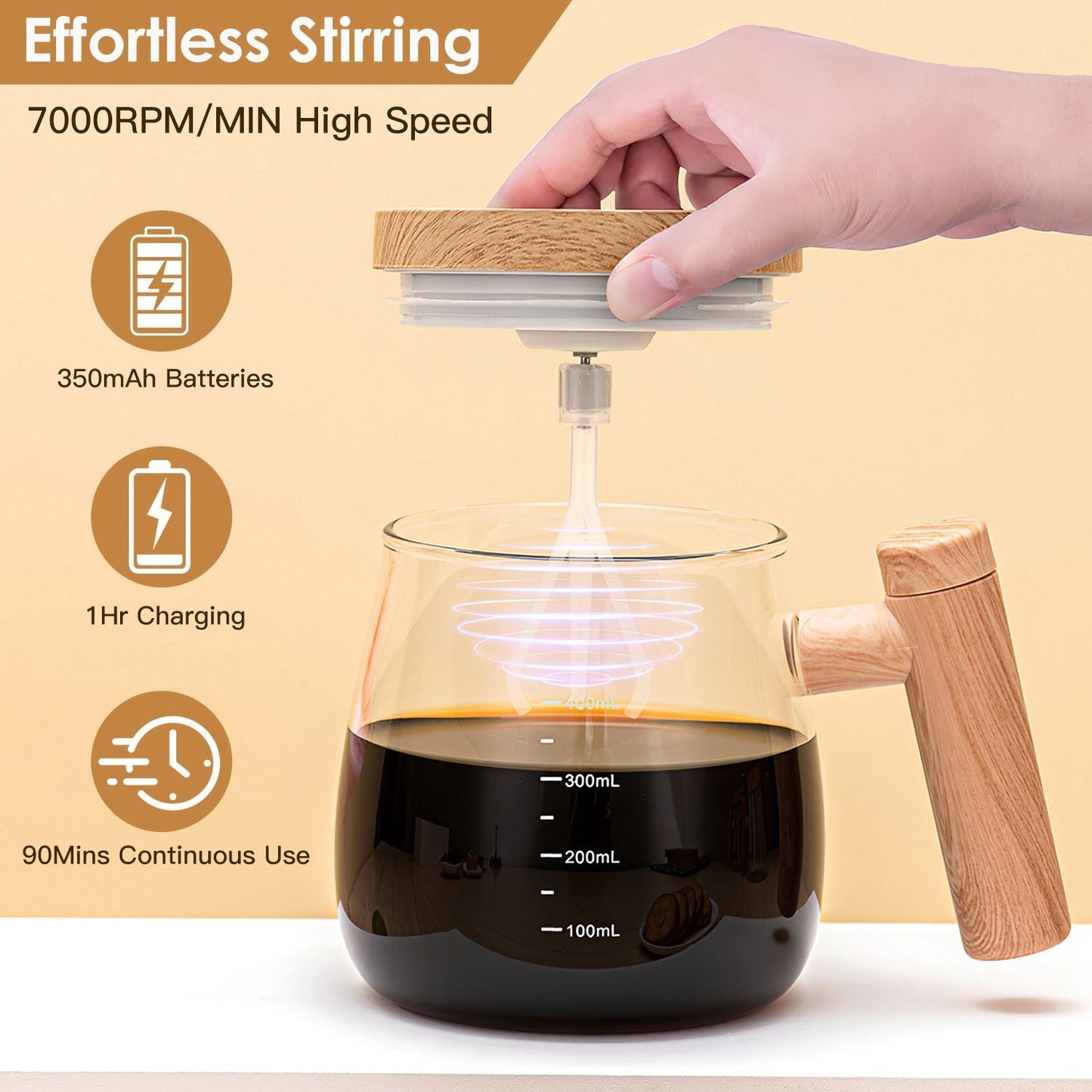 Electric Mixing Mug 400ML High Speed Mixing Cup USB Rechargeable Self String Mug with Warming Pad for Coffee Milk Protein Powder Egg