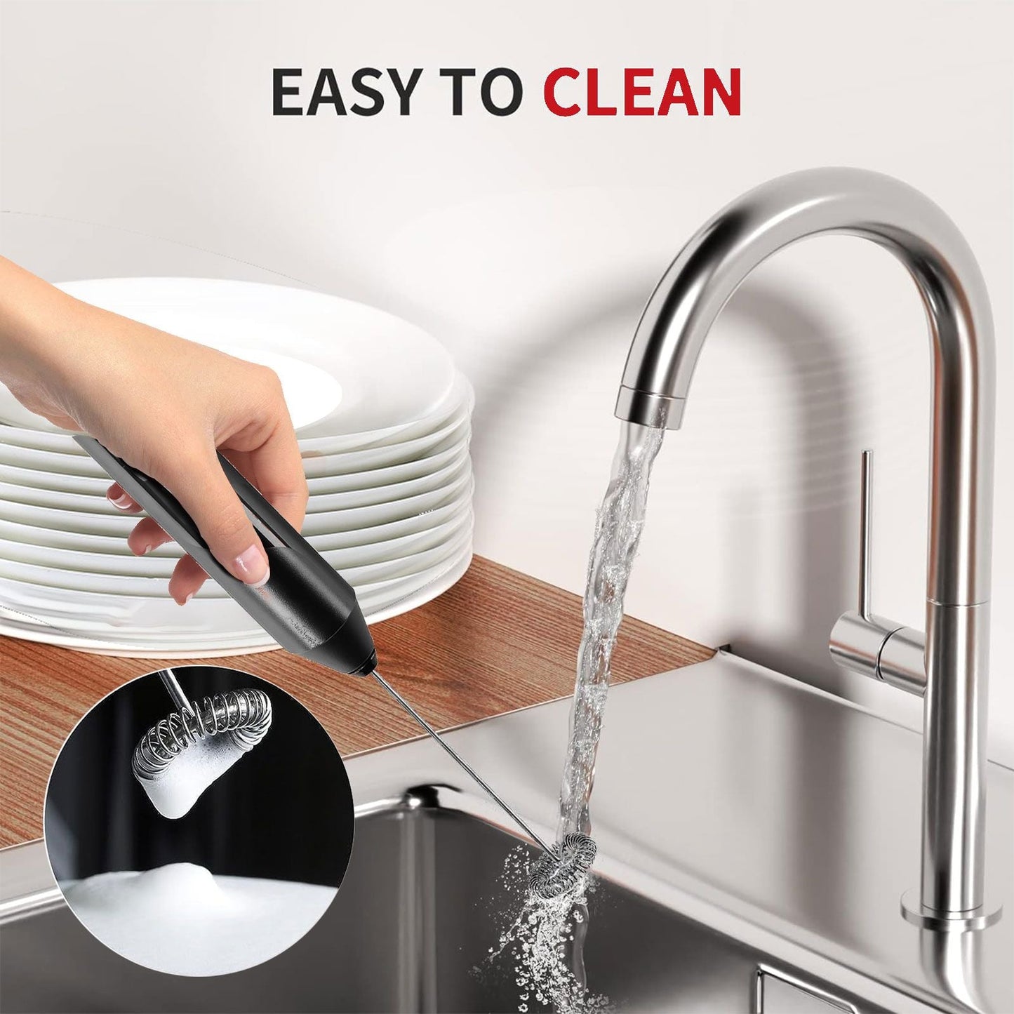 Milk Frother, Handheld Electric Blender stick, Drink Mixer with F ood G rade Stainless Steel Stirrer, Battery Operated Foam Maker for Coffee, Cappuccino, Frappe, Matcha, Hot Chocolate Latte