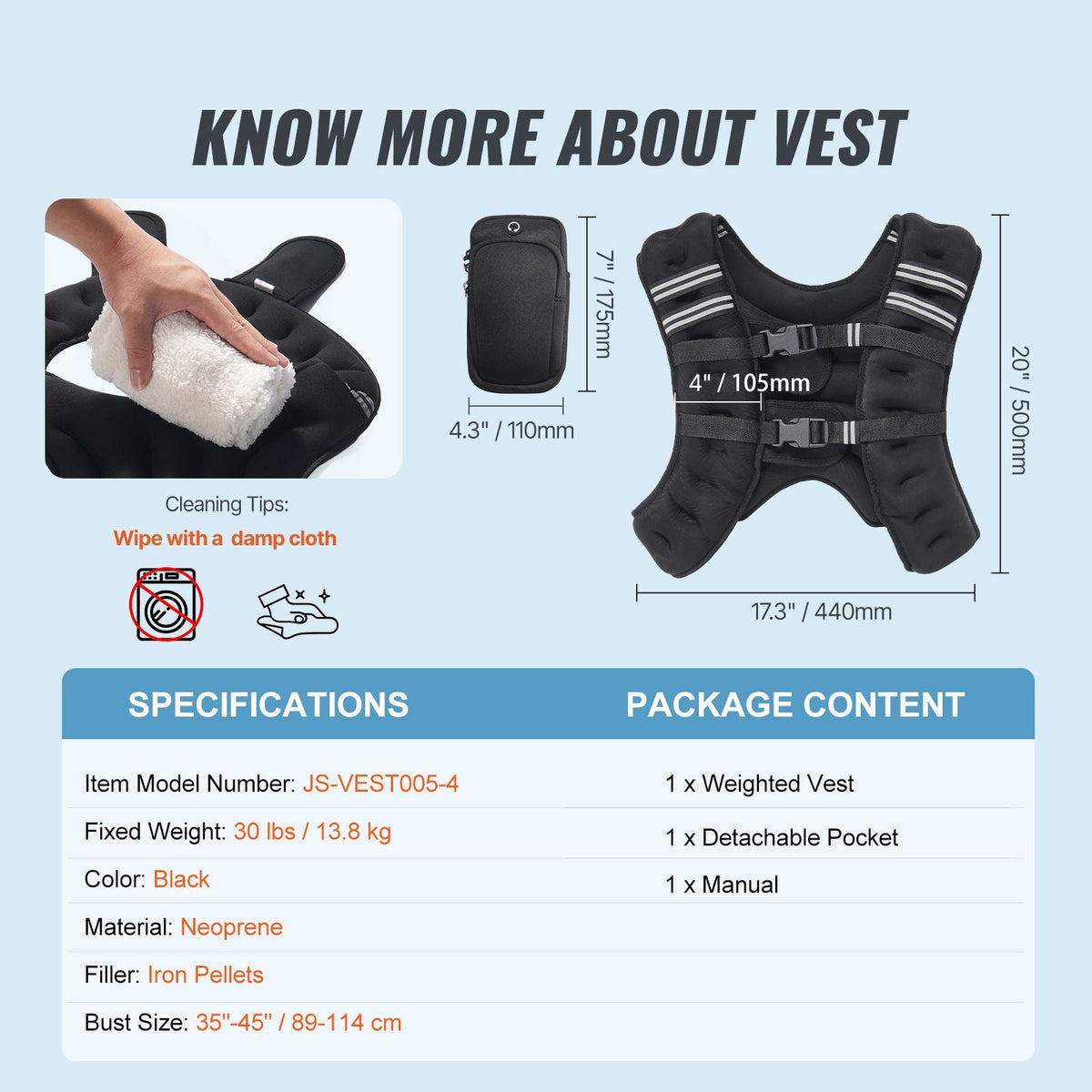 Weighted Vest, 30 lbs Weight Vest with Reflective Stripe, Adjustable Buckle Body Weight Vest for Men Women, Workout Equipment for Strength Training, Running, Jogging, Fitness, and Weight Loss