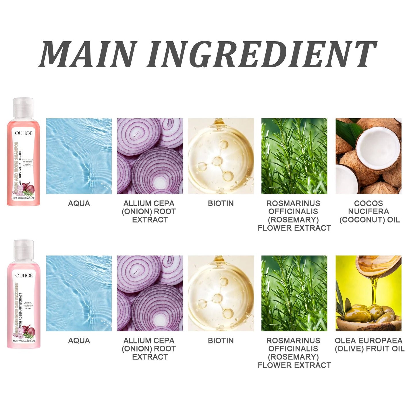 OUHOE Onion Biotin Rosemary Shampoo Set Nourish Roots Scalp Dense Shine Thick Hair