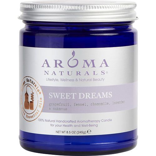 SWEET DREAMS AROMATHERAPY by ONE 3 X 3 inch JAR AROMATHERAPY CANDLE. COMBINES THE ESSENTIAL OILS OF GRAPEFRUIT, FENNEL, CHAMOMILE, LAVENDER & OAKMOSS. BURNS APPROX. 50 HRS.