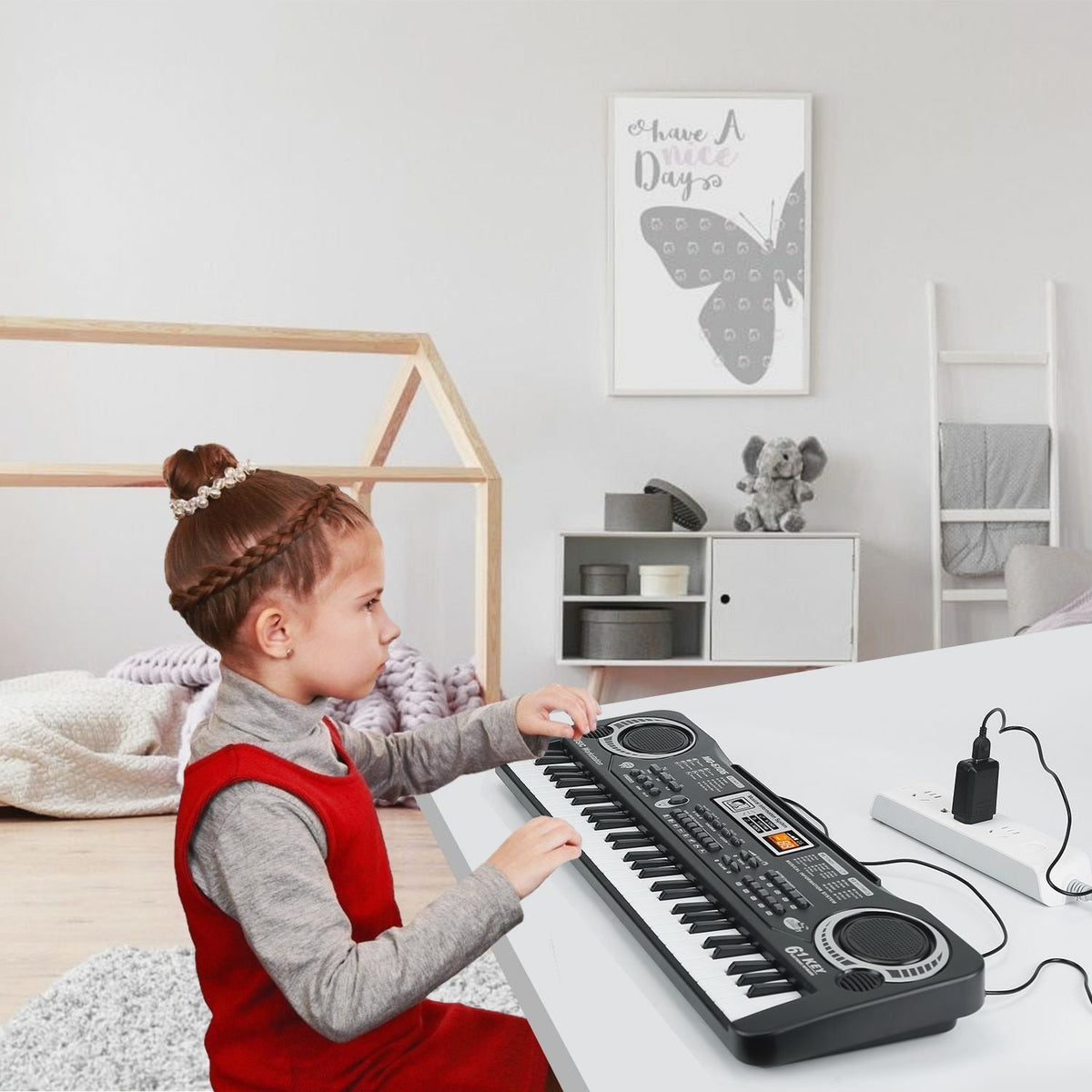 61 Keys Digital Music Electronic Keyboard Electric Piano Musical Instrument Kids Learning Keyboard w/ Microphone For Beginners Kids Girls Boys Adults