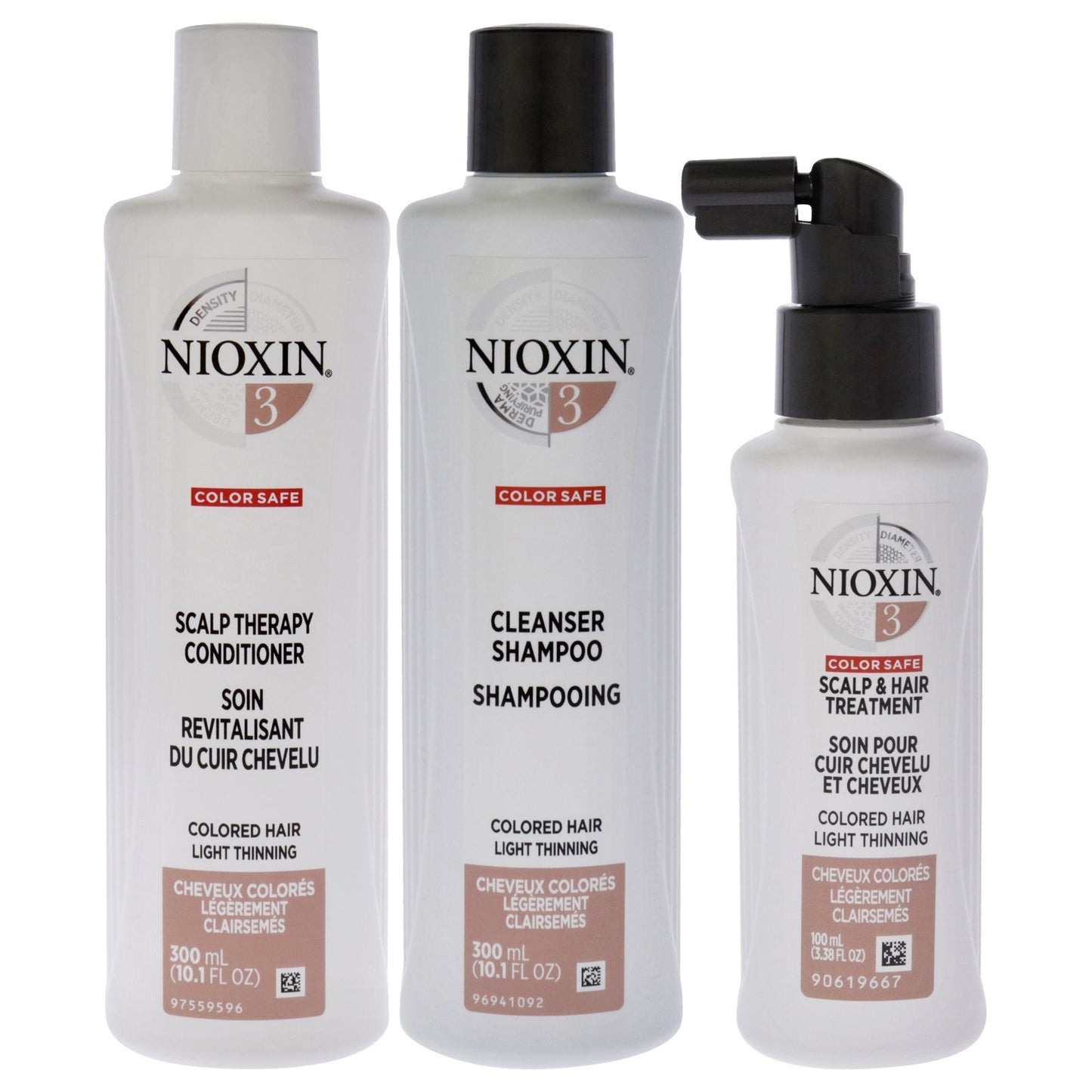 System 3 Kit by Nioxin for Unisex - 3 Pc 10.1oz Color Safe Cleanser Shampoo, 10.1 oz Color Safe Scalp Therapy Conditioner, 3.38oz Color Safe Scalp and Hair Treatment