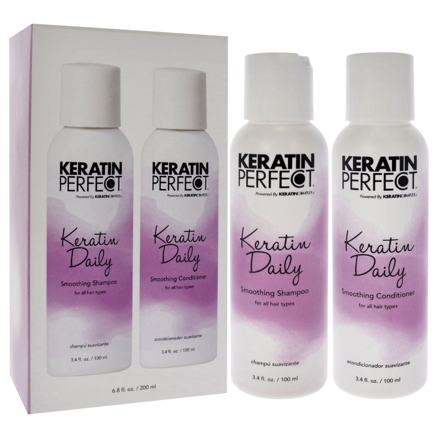 Keratin Daily Duo by Keratin Perfect for Unisex - 2 Pc 3.4oz Shampoo, 3.4oz Conditioner