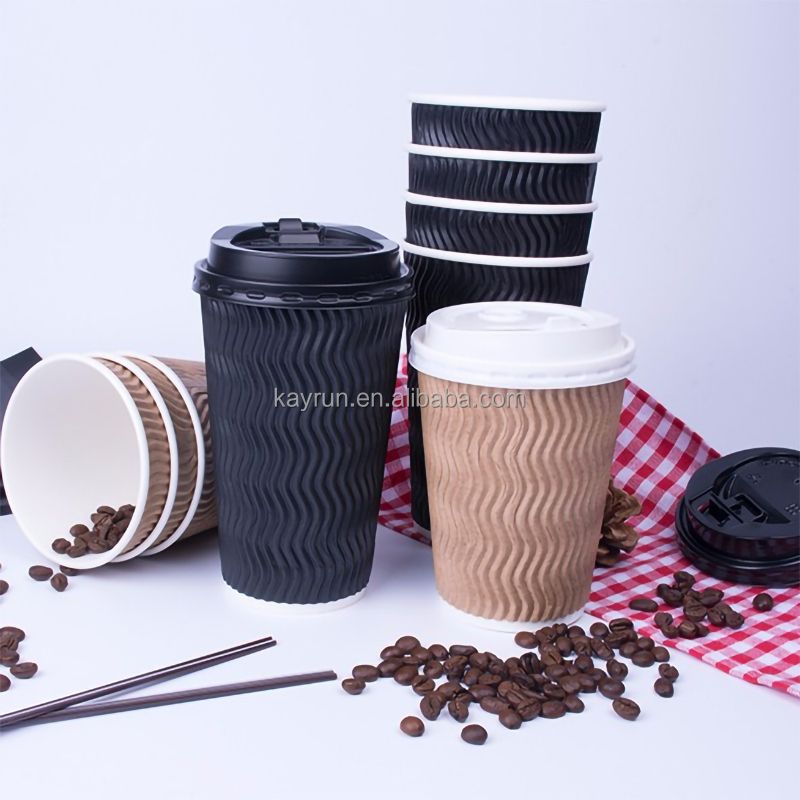 50PCS 8oz 12oz 16oz Custom Printed E co F riendly Triple Ripple Wall cup 3 Layer Disposable hot drink Coffee Paper Cups
