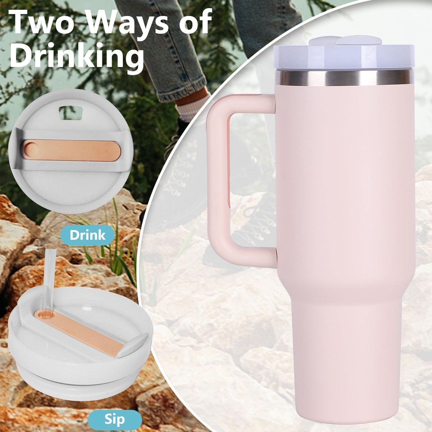 40oz V2 large capacity tumbler,  With Handle And Straw Lid, Insulated Reusable Stainless Steel Water Bottles Travel Mug Coffee Cup car cup water cup For Men Women Outdoor Camping Driving, gift