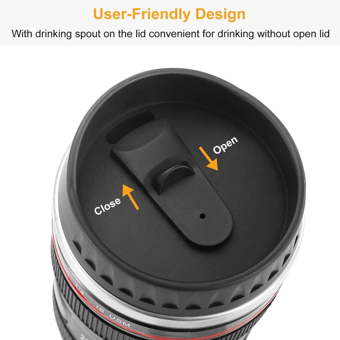 Camera Lens Coffee Mug Cup 13.6oz F ood-G rade Stainless Steel Travel Photography Insulated Mug for All Ages