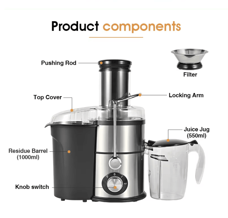 87043565 1100W household centrifugal juicer multi-function electric juicer 2.5L slag cup does not contain BPA fruit and vegetable juice, modern vertical mixing kitchen juicer, secondary mechanical