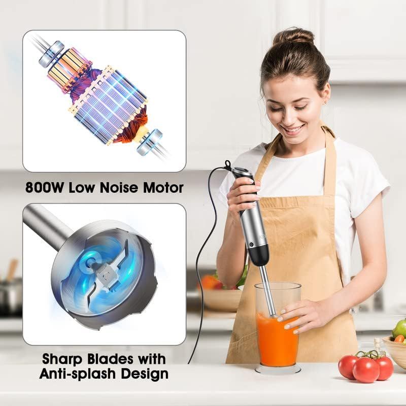 KOIOS Immersion Blender Handheld, 1000W 12-Speed 5 in 1 Hand Mixer Stick Blender with 304 Stainless Steel Blade, Food Processor, Beaker, Egg Whisk and Milk Frother,B PA-F ree, for Smoothies Baby Food