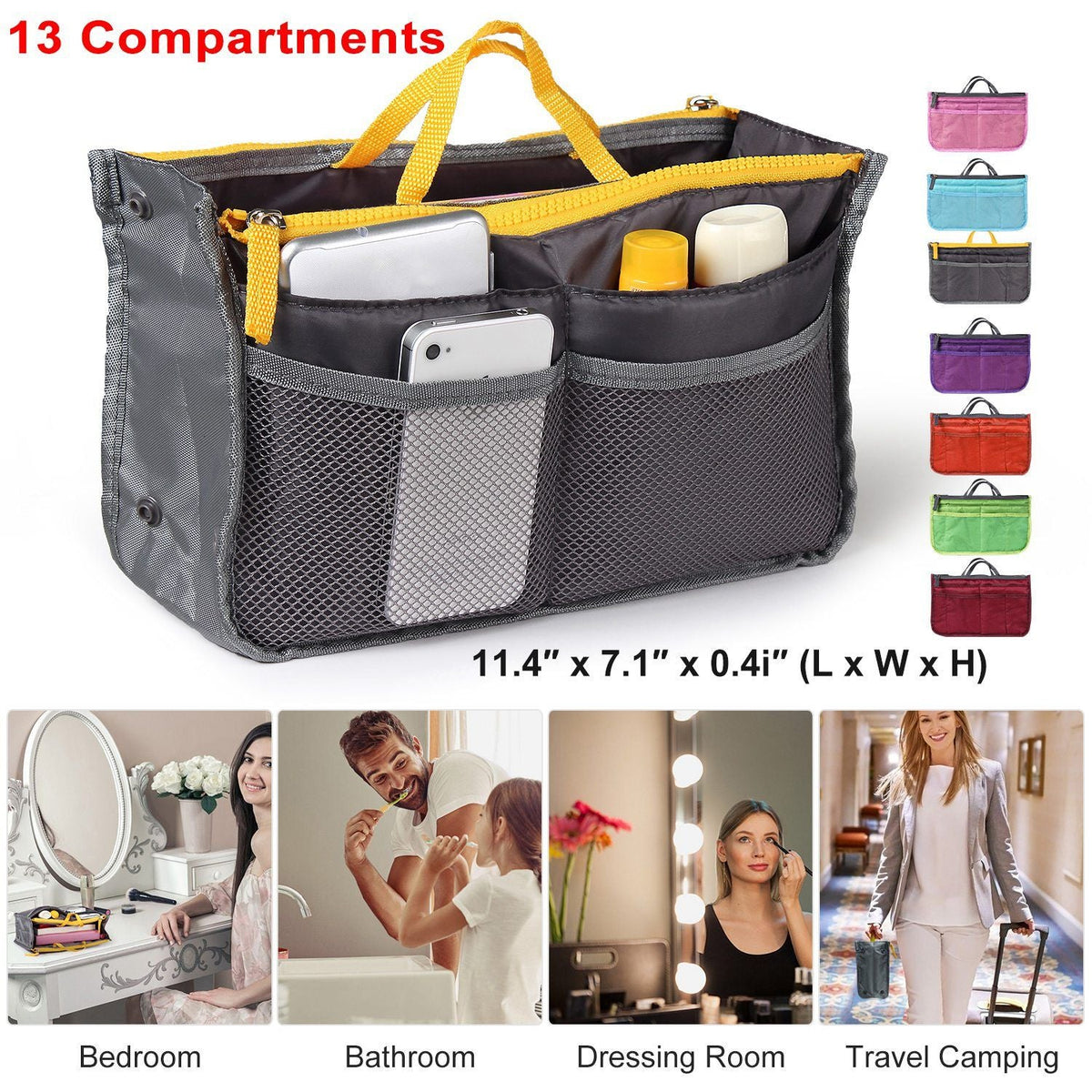 Women Lady Travel Insert Handbag Organiser Makeup Bags Toiletry Purse Liner w/Hand Strap