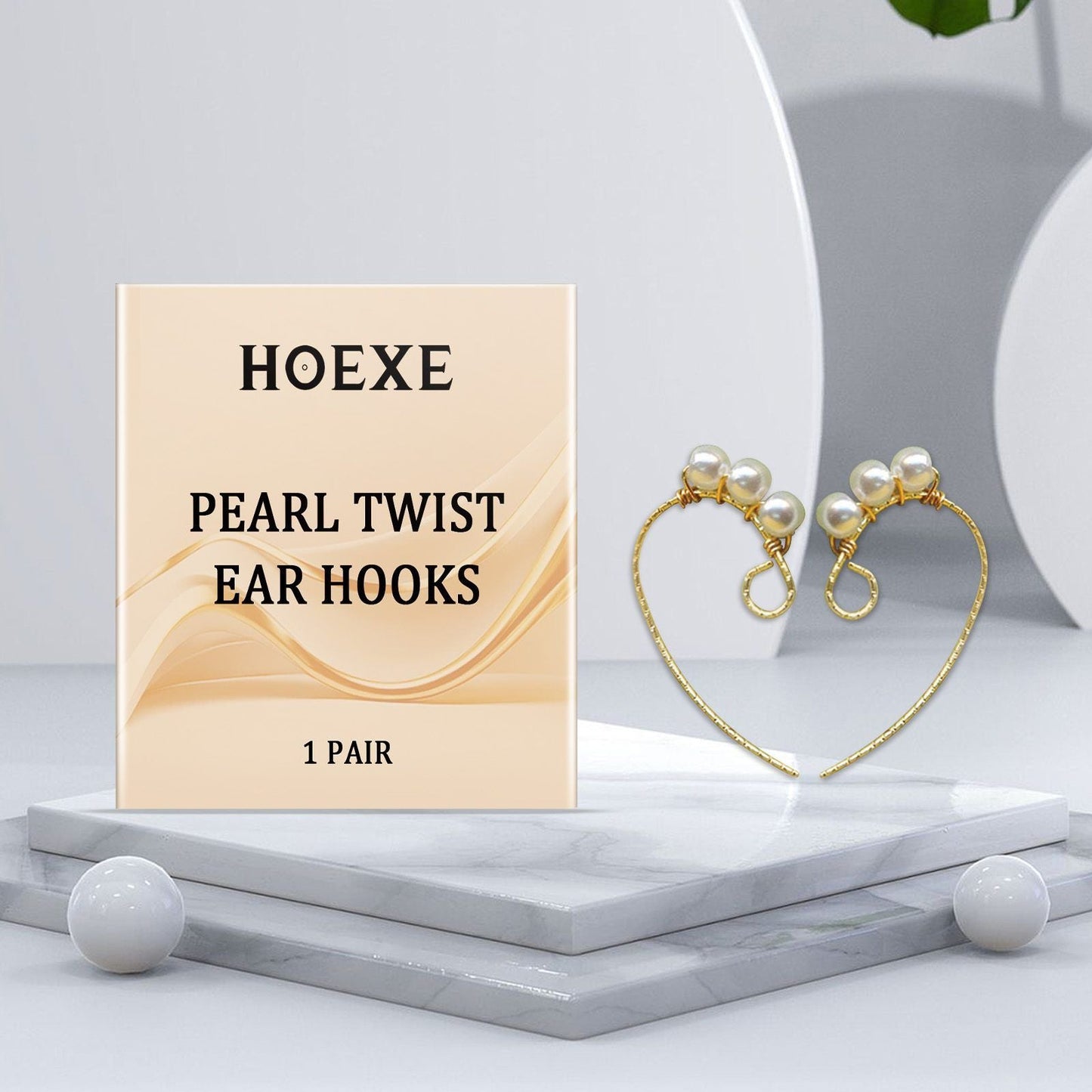 HOEXE Pearl Accent Twist Ear Hooks, 1 Pair