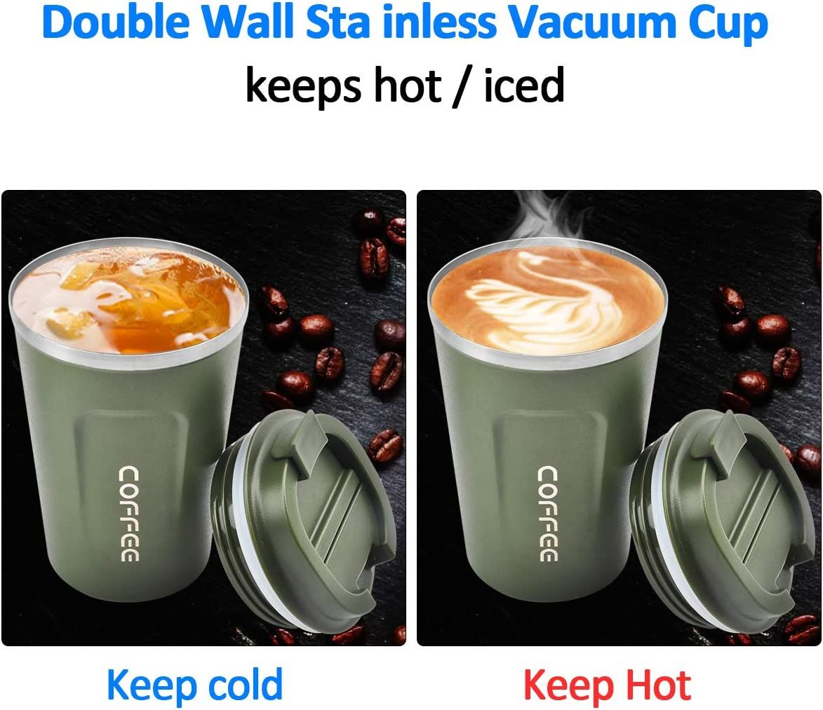 12 oz Stainless Steel Vacuum Insulated Tumbler - Coffee Travel Mug Spill Proof with Lid - T hermos Cup for Keep Hot/Ice Coffee; Tea and Beer
