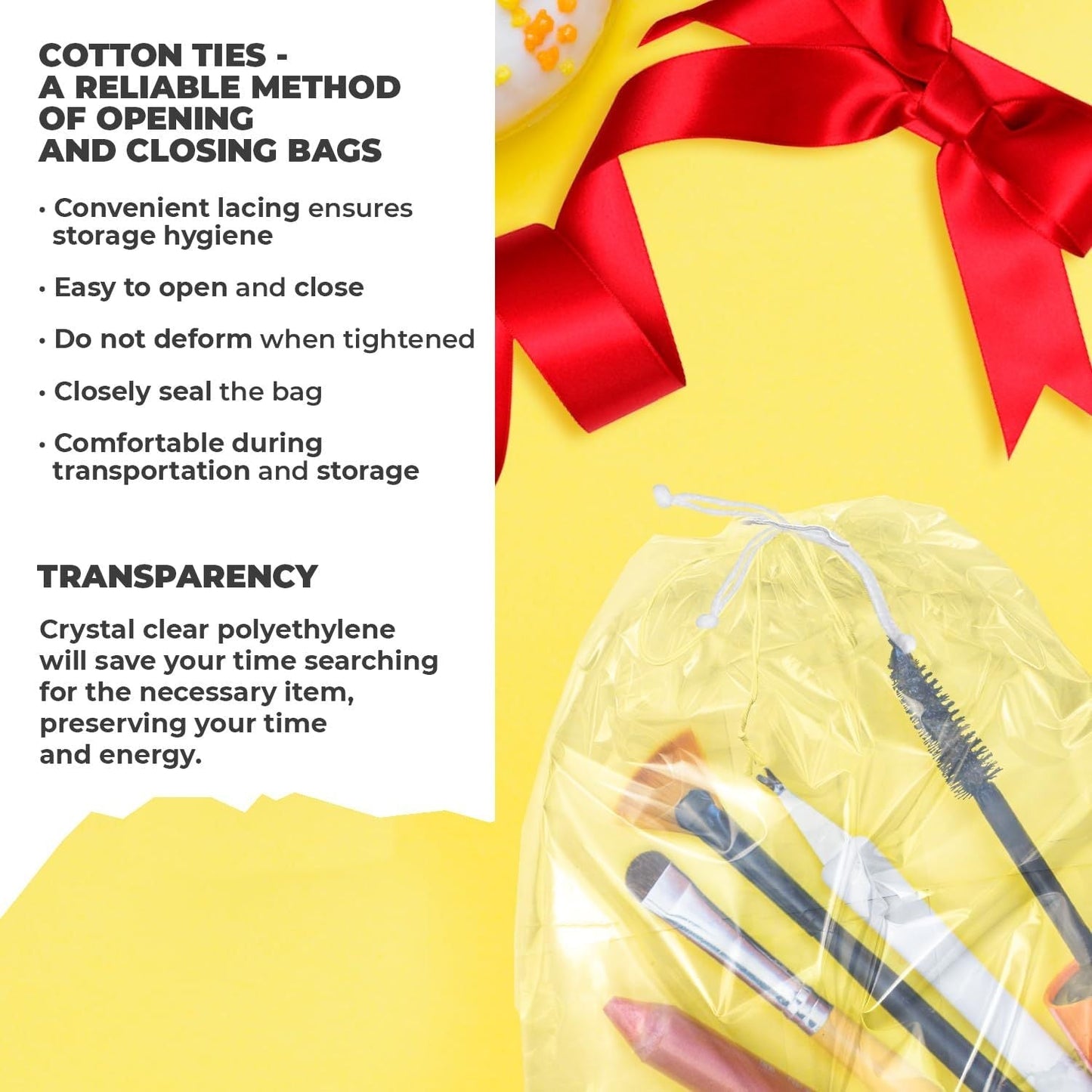 Clear Drawstring Bag, 5 x 8 Inches. Pack of 1000 Clear Plastic Drawstring Bags. 2 Mil Drawstring Clear Plastic Bags. Waterproof Clear Plastic Bags Drawstring for Cosmetics, Toiletries