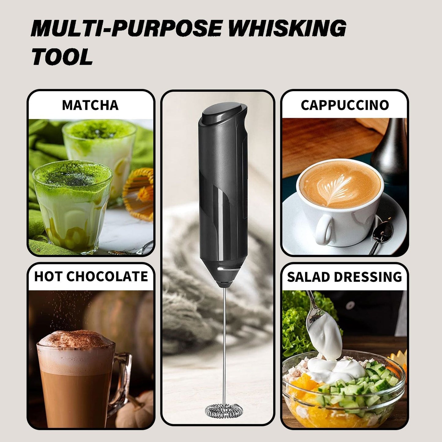 Milk Frother, Handheld Electric Blender stick, Drink Mixer with F ood G rade Stainless Steel Stirrer, Battery Operated Foam Maker for Coffee, Cappuccino, Frappe, Matcha, Hot Chocolate Latte