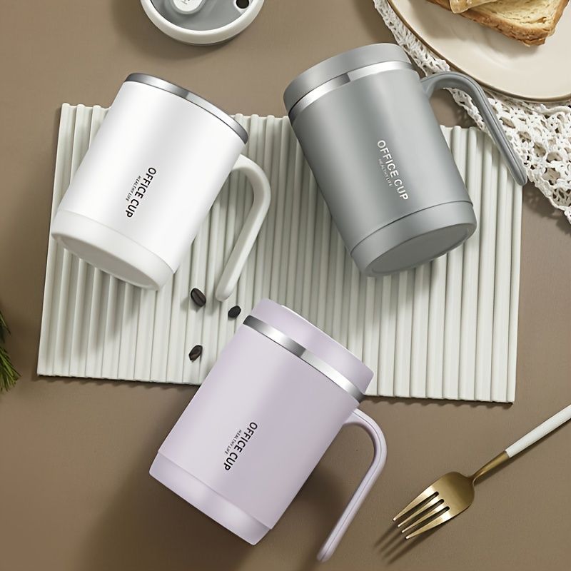 1pc Stainless Steel Cups With Lid; 16 Oz 304 Stainless Steel Tumblers Durable Coffee Mug With Splash Proof Sliding Lid; Drink With Lid Open; Plastic Housing And Lid; Straw Not Included