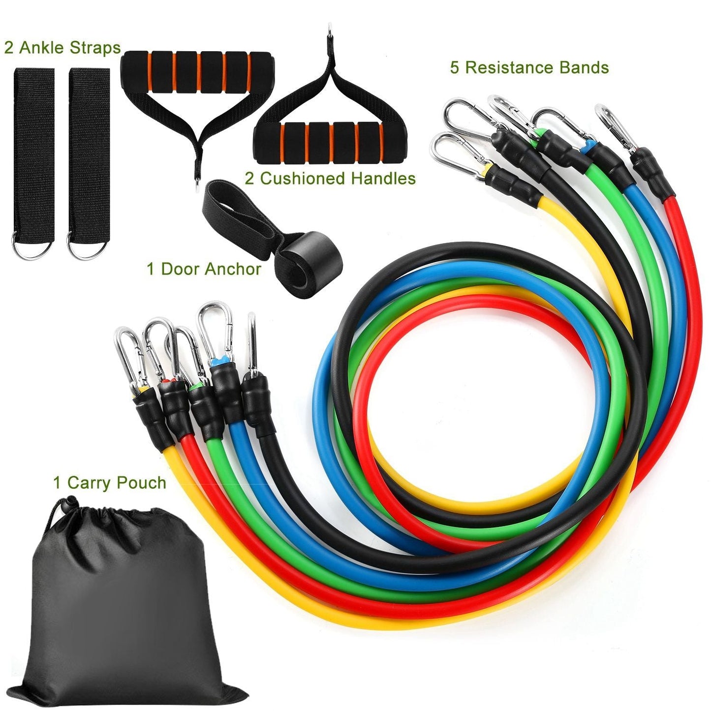 11Pcs Resistance Bands Set Fitness Workout Tubes Exercise Tube Bands Up to 100lbs w/ Door Anchor Handles Ankle Straps for Physical Training Yoga Pilates
