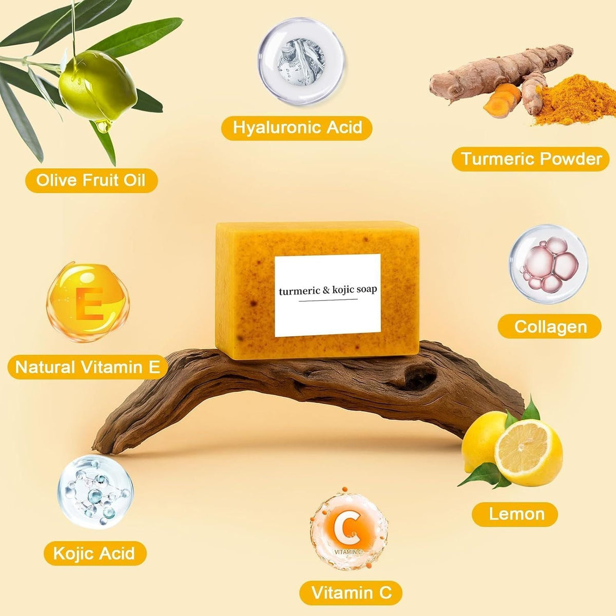 Turmeric Soap & Turmeric Face Wash Set, Honey Lemon Tumeric Kojic Soap Bar & Facial Cleanser Combo for Face & Body, Evens Skin Tone Deep Cleansing Moisturizing