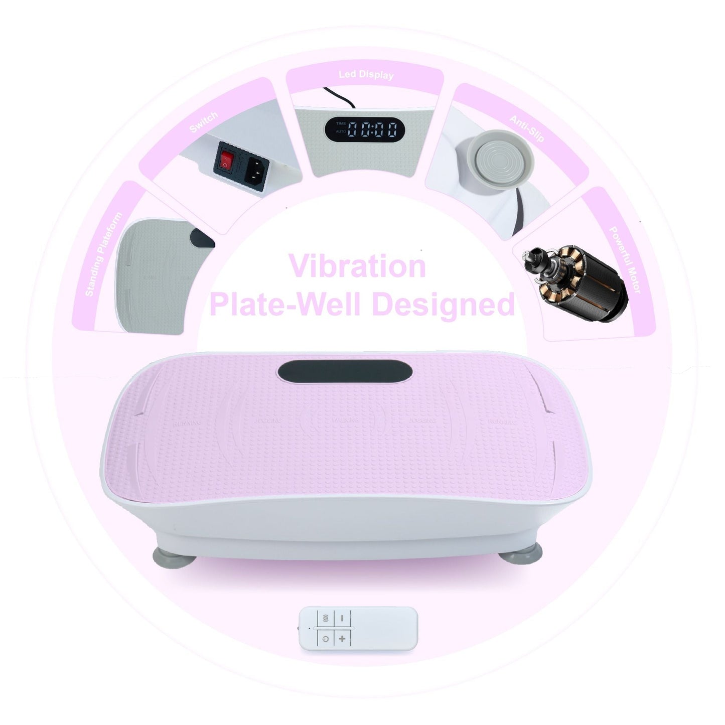 Silent Vibration Platform Crazy Fitness Massage 10-Frequency Weight Loss & Fat Burner Body Shaking Machine For Unisex Pink