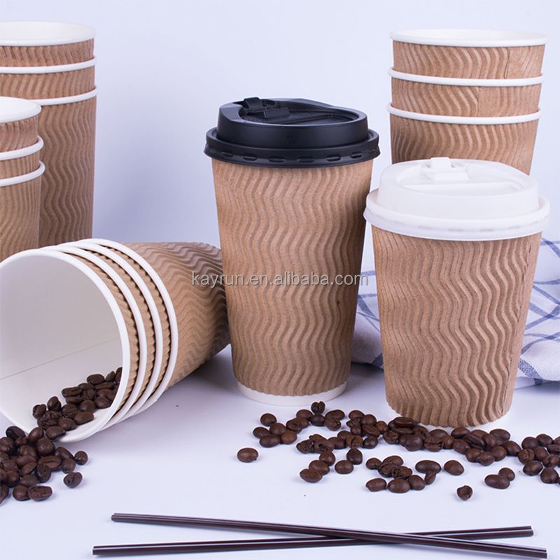 50PCS 8oz 12oz 16oz Custom Printed E co F riendly Triple Ripple Wall cup 3 Layer Disposable hot drink Coffee Paper Cups