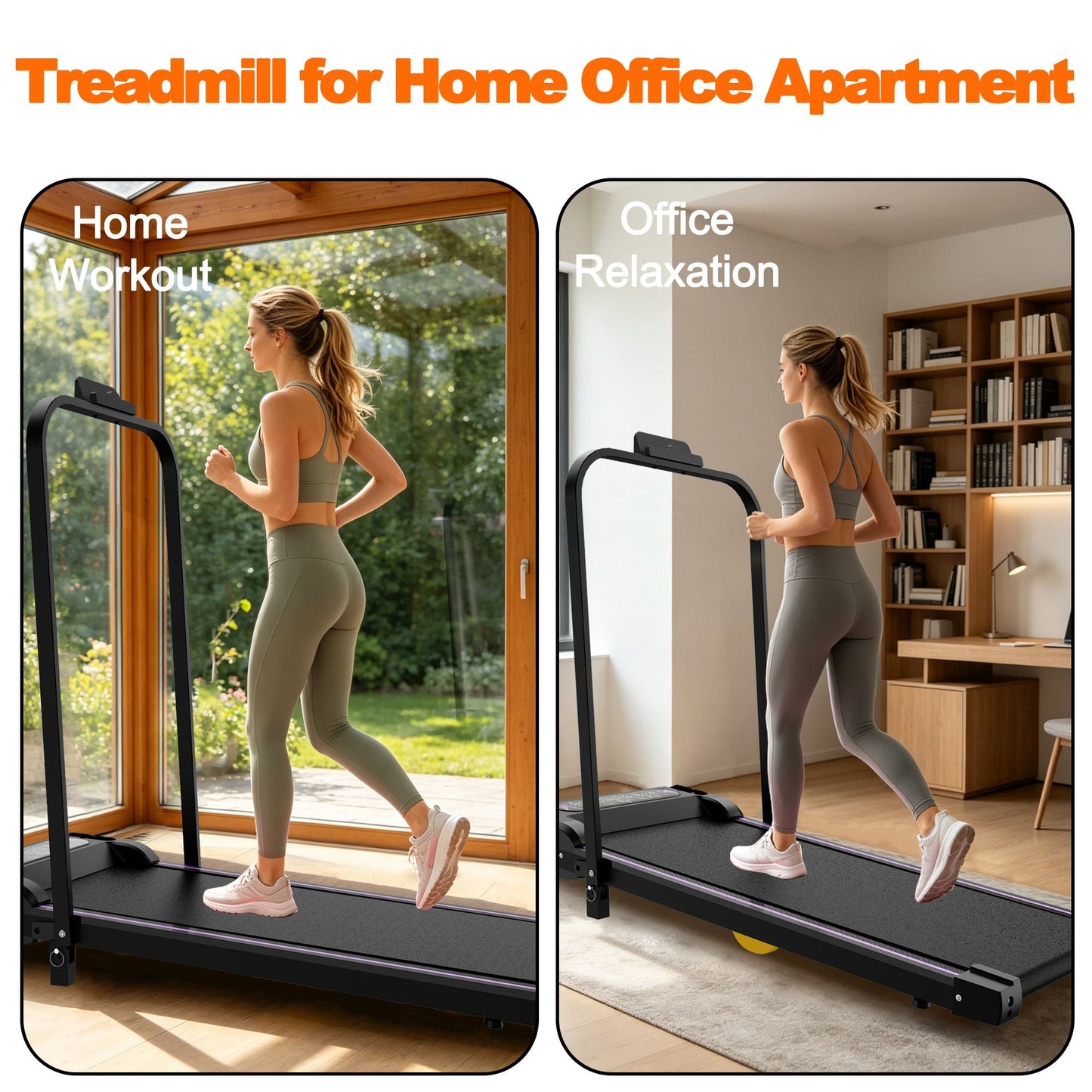 Under Desk Treadmill, Walking Pad, 2 in 1 Portable Treadmill with Handle Remote Control LED Display, Walking Jogging Machine for Home Office Use Black