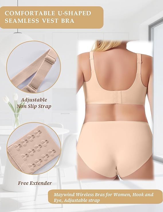 Bras for Women Wireless Deep V Mesh Comfortable Bralette Supportive Tshirt Bra No Underwire Seamless Push Up Full Coverage Everyday Bras