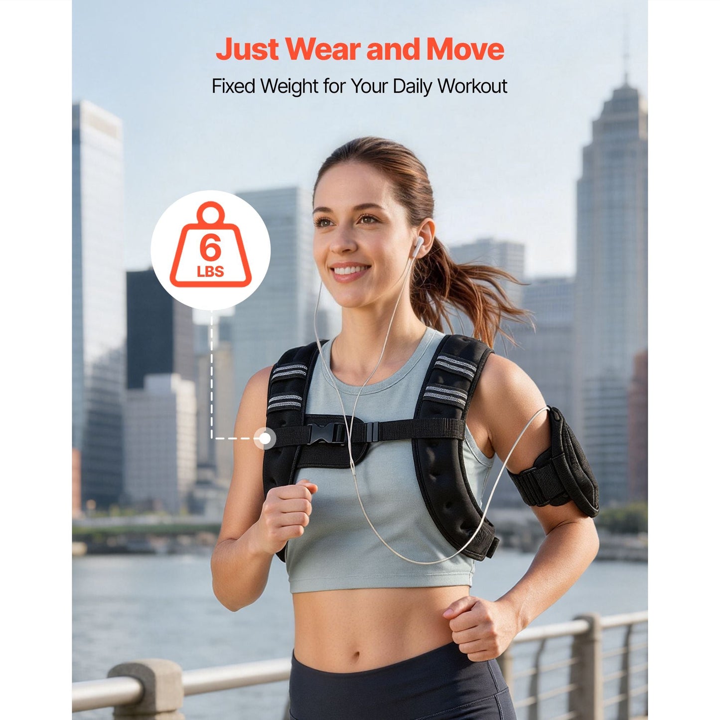 Weighted Vest, 6 lbs Body Weight Vest for Men Women, with Reflective Stripe, Adjustable Buckle, Workout Equipment for Strength Training, Running, Jogging, Fitness, Muscle Building, Weight Loss
