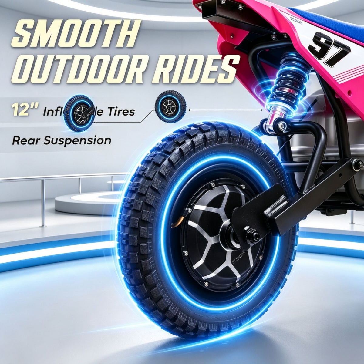 Kids Electric Dirt Bike 36V with Brushless Motor Up to 9.9 MPH Inflatable Tires Rear Suspension ,Pink
