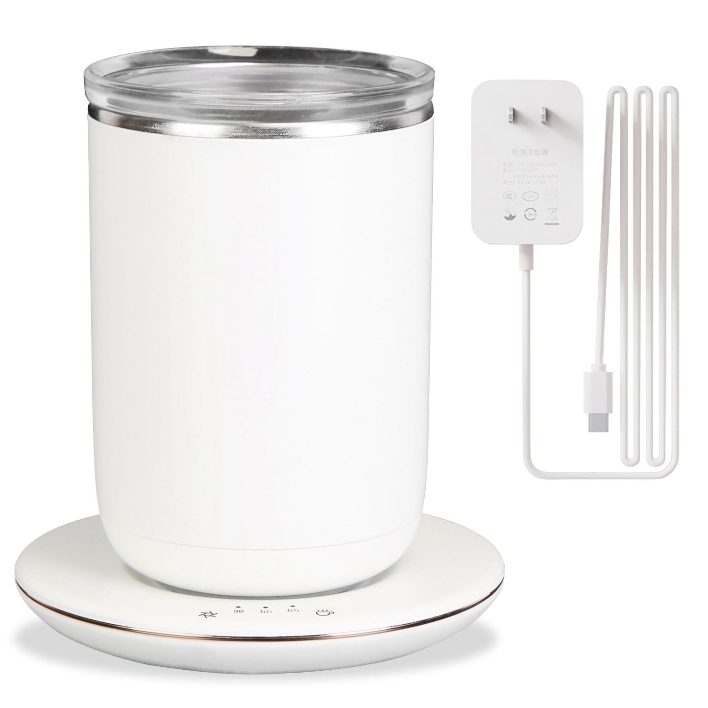 Self Stirring Coffee Mug with Lid Temperature Control Self-Heating Automatic Magnetic Mixing Mug with 3 Heat Settings Auto-Off Function For Coffee Tea Milk Cocoa Stainless Steel