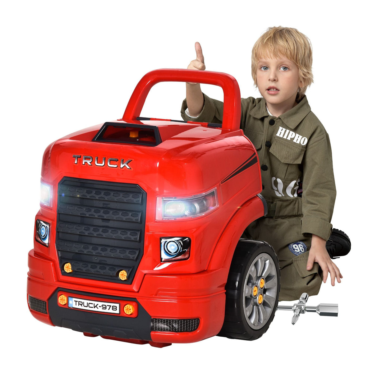 Engaging Kids Truck Engine Toy Set with RC Car Key | Red Mechanic Toys for Ages 3-5