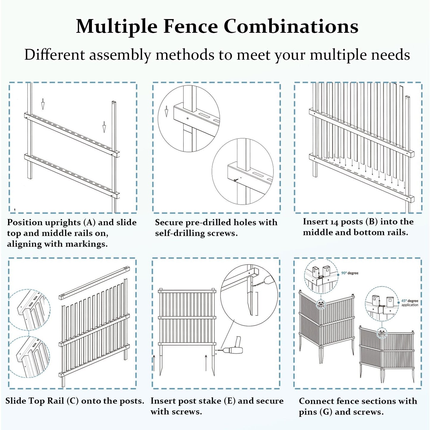 Air Conditioner Fence, Trash Can Vinyl Privacy Fence White Panel for Outside, Outdoor Pool Equipment Enclosure with Metal Stakes, (2-Pack)