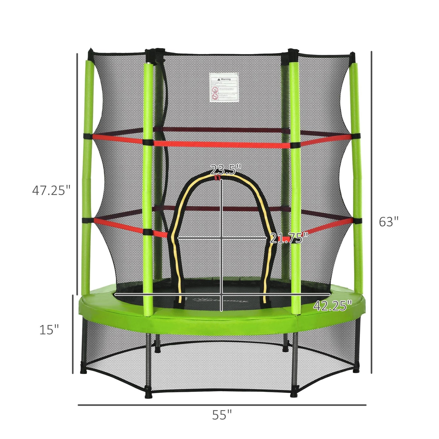 4.5FT Green Kids Trampoline with Safety Enclosure Net, Springless Design, for Ages 3 to 6