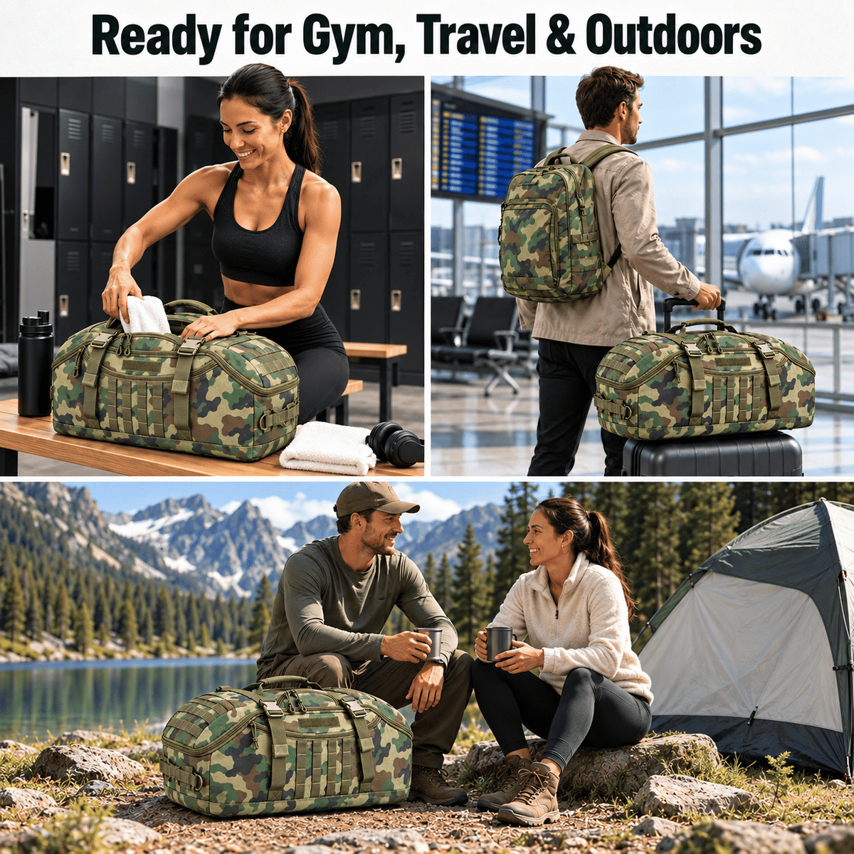 Tactical 65L Large Duffle Bag, 3-in-1 Tactical Backpack MOLLE Pack for Sports, Gym, Outdoor
