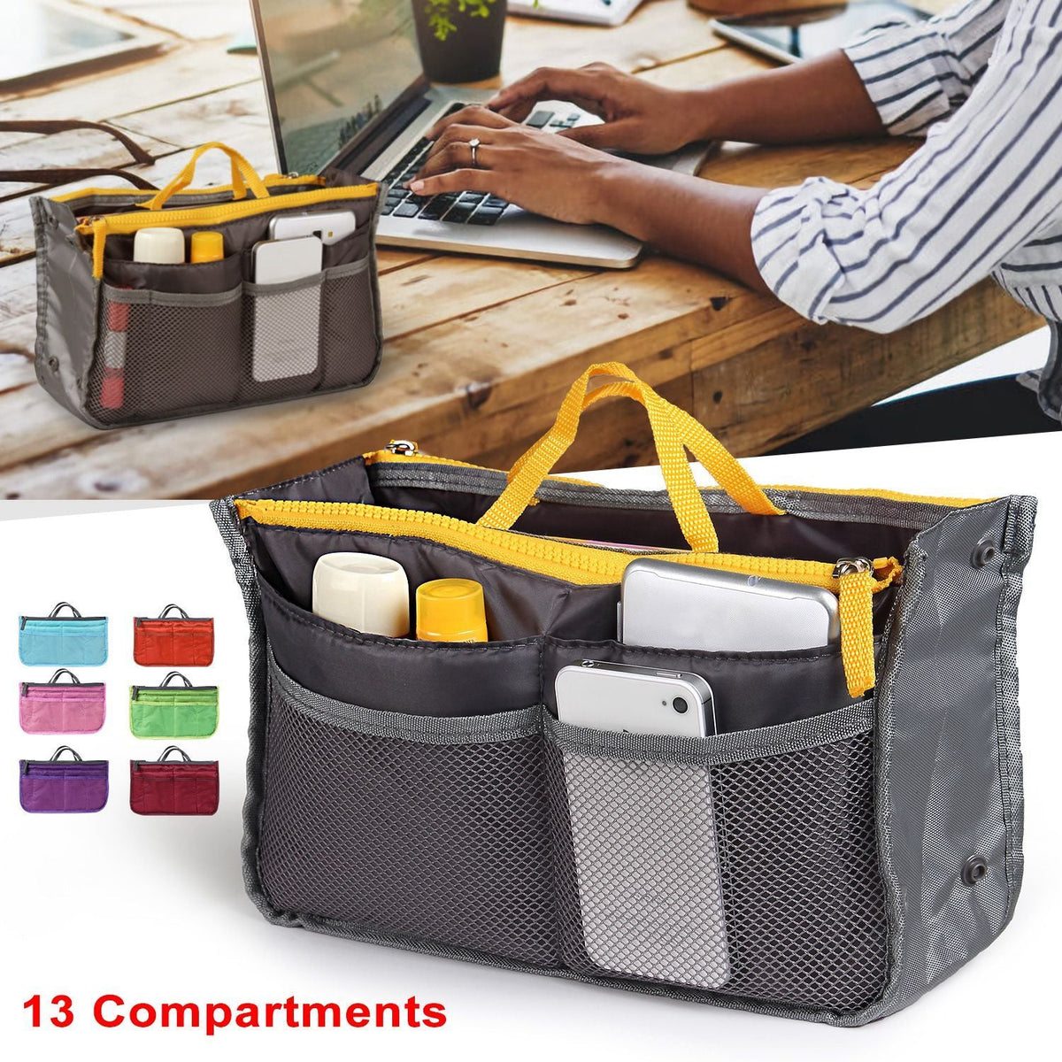 Women Lady Travel Insert Handbag Organiser Makeup Bags Toiletry Purse Liner w/Hand Strap