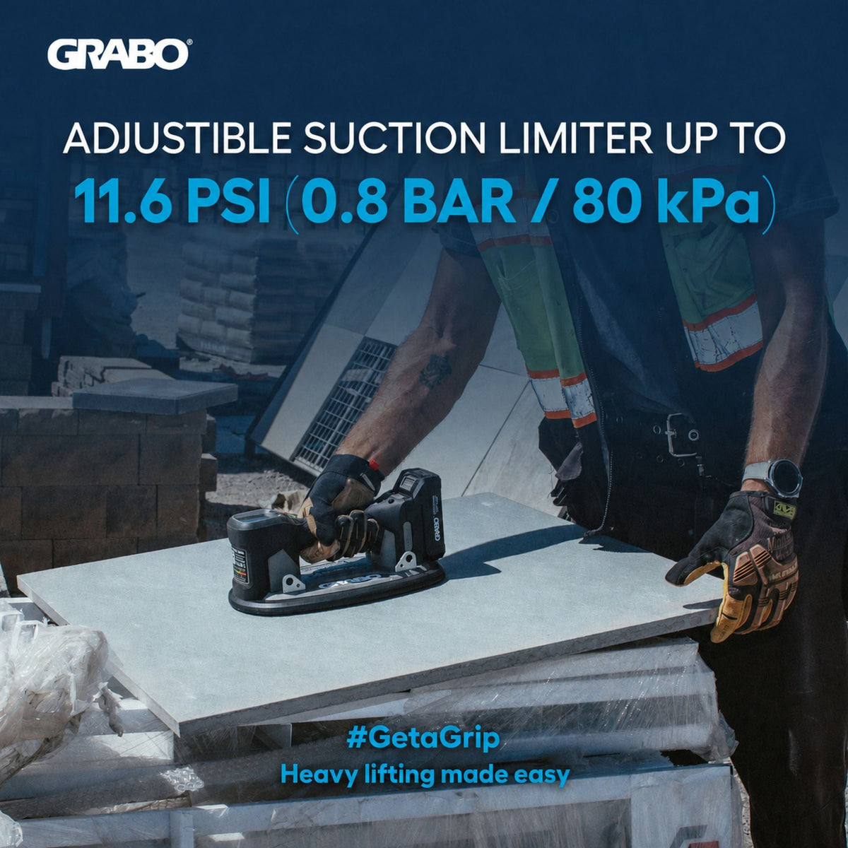 GRABO Pro Brushless Vacuum Suction Gripper 375 lb, Tool Only, No Battery