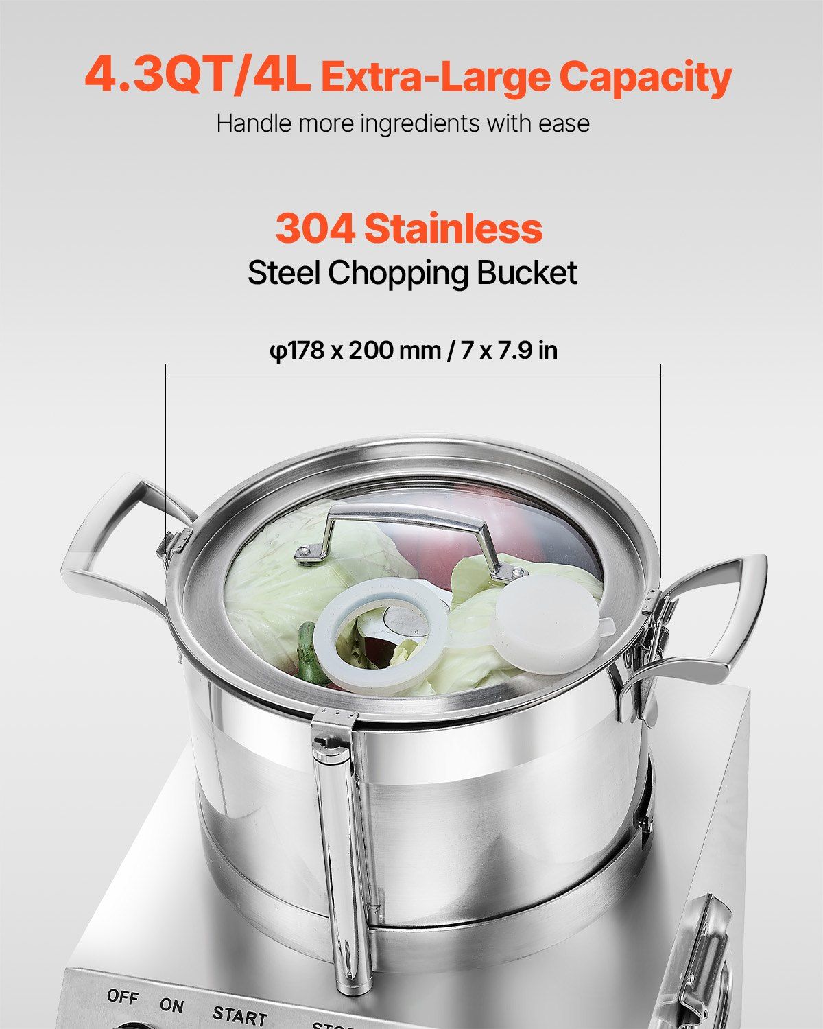 Food Processor Vegetable Chopper 4.3 Quart F ood-G rade Stainless Steel Blender
