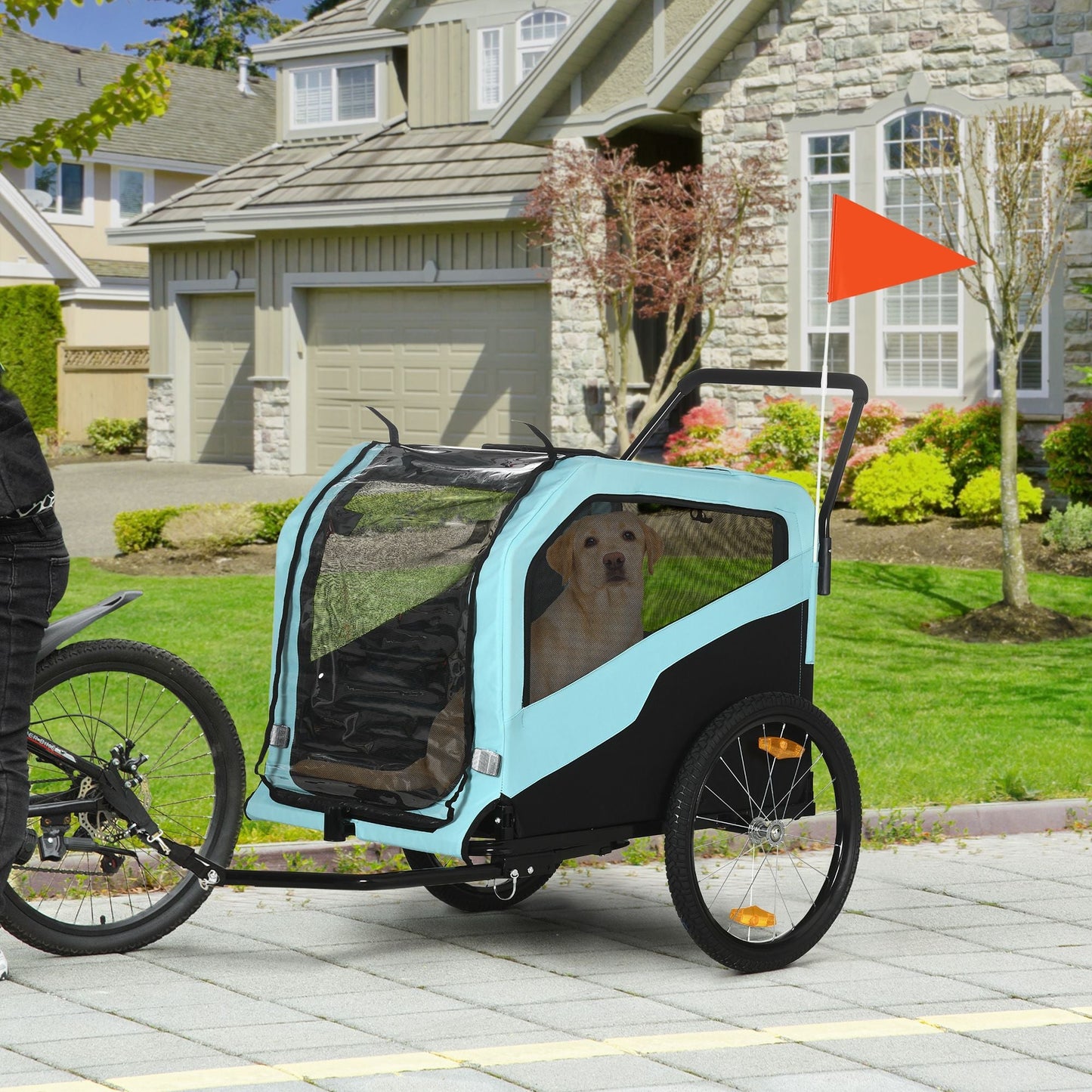 Pet Stroller - 2-in-1 Large Dog Bike Trailer & Stroller Combo with Safety Hitch Quick-release Wheels Foot Support Pet Bicycle Cart