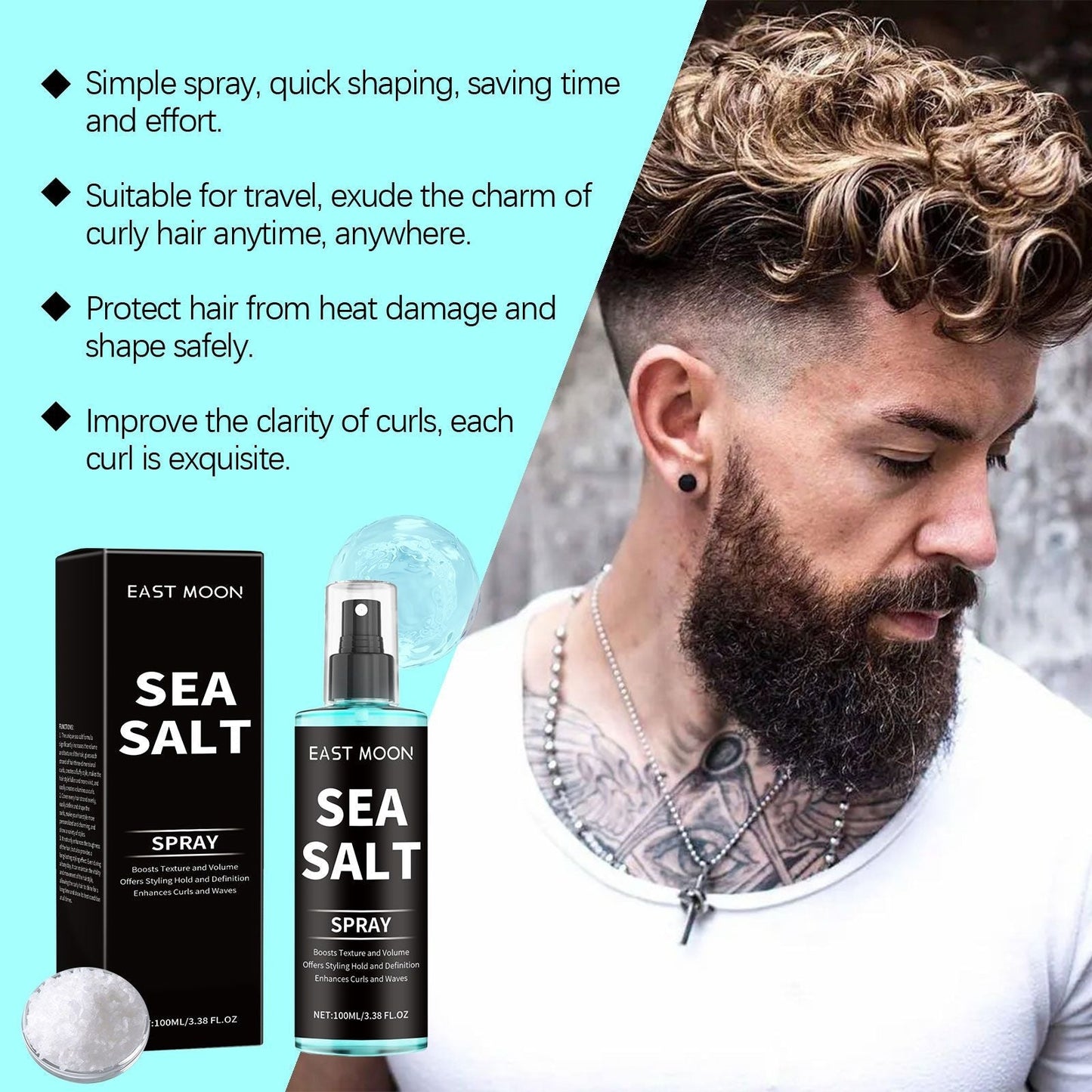 East Moon Sea Salt Curling Spray Long Lasting Styling Elastic Hair Conditioner Hair Spray for Lazy and Refreshing Hair Spray