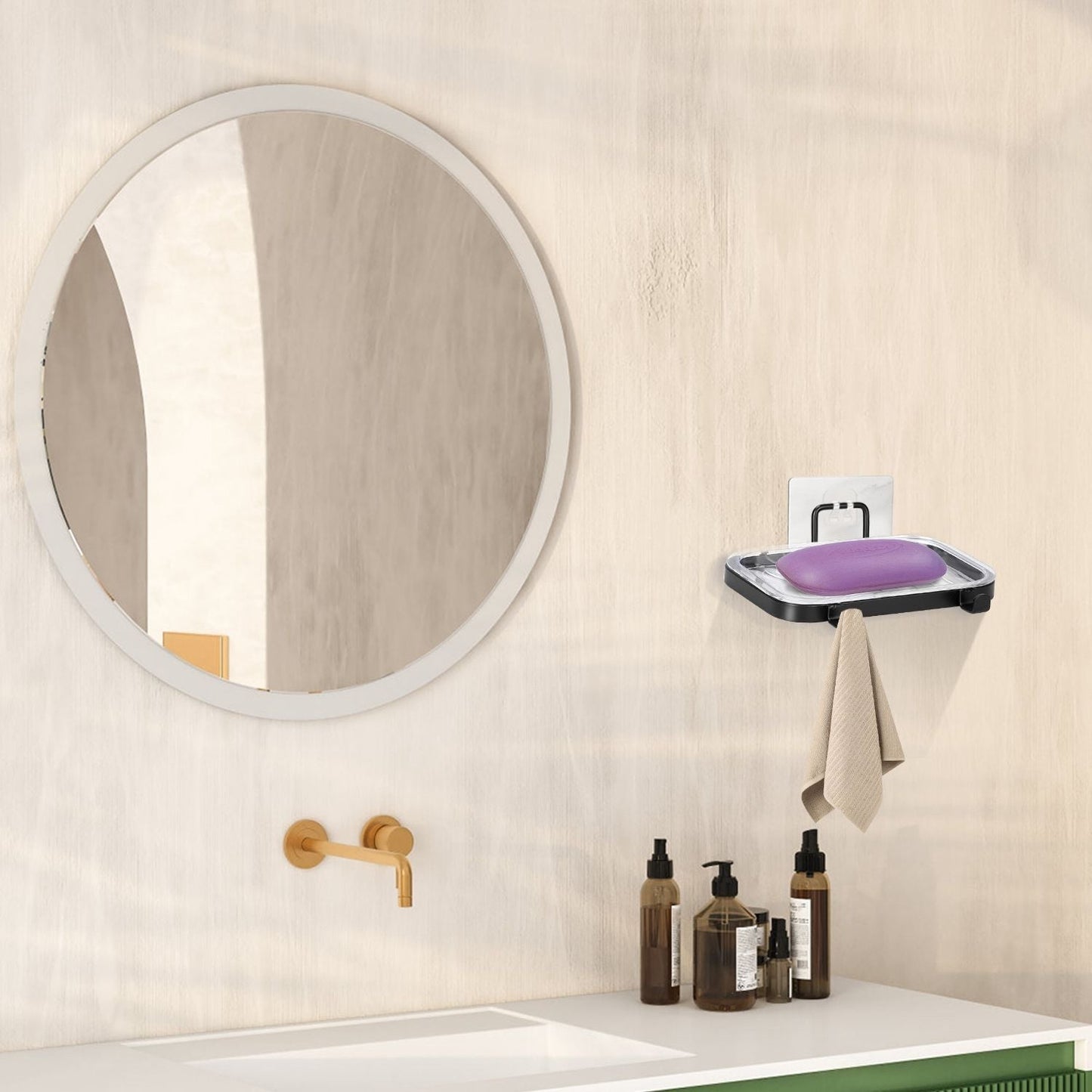 Soap Dish Soap Bar Holder Square Soap Rack Wall Mounted S Bar Shower Bathroom Self with 2 Hooks