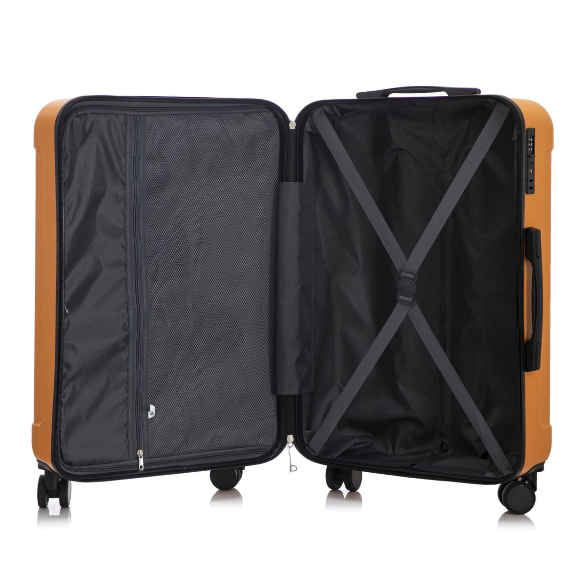 20"/24"/28" 3 pcs/set in ABS Spinner Wheel Luggage, Carry on Suitcase, Matching Color, TSA Combination Lock (Black+Orange)