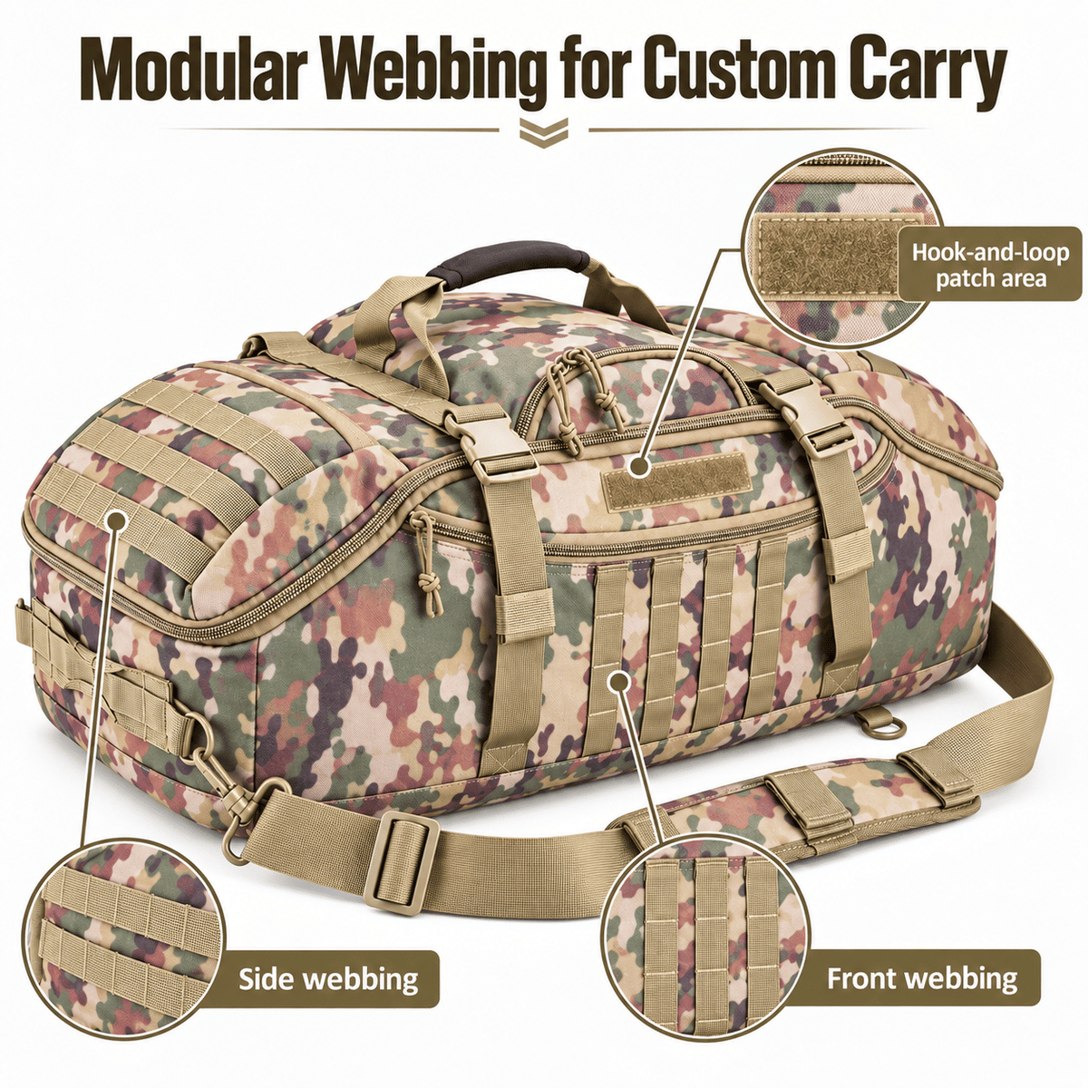 Tactical 65L Large Duffle Bag, 3-in-1 Tactical Backpack MOLLE Pack for Sports, Gym, Outdoor