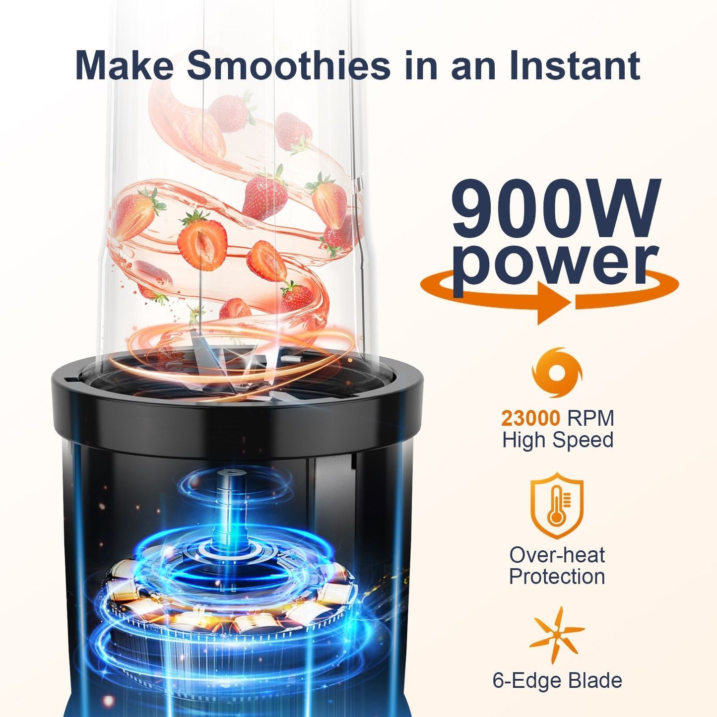 KOIOS 900W Smoothie Blender, Personal Blender for Shakes and Smoothies with 2 No-BPA 22 oz Portable Blender Bottles and To-Go Lids, Single Serve Mixer Blender for Juices Baby Food, Nutritious Recipe