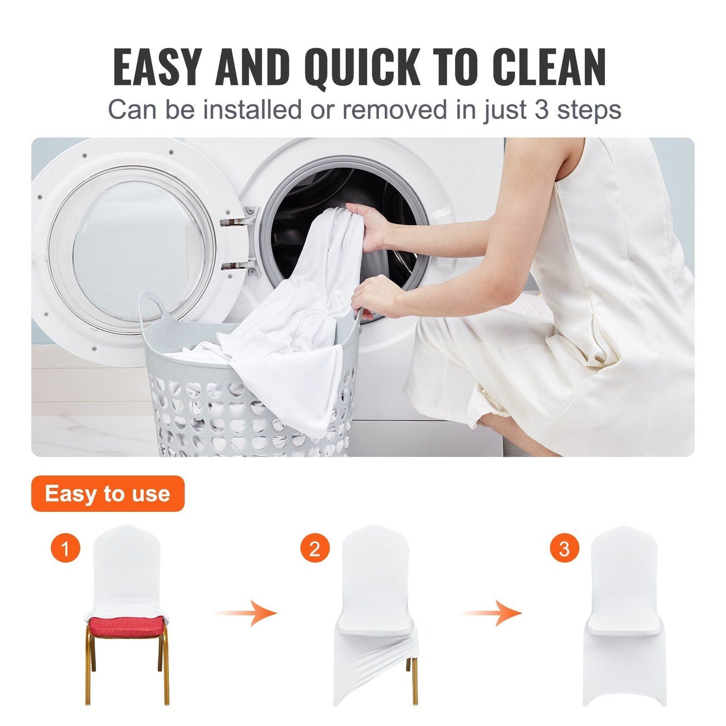 Stretch Spandex Folding Chair Covers, Universal Fitted Chair Cover, Removable Washable Protective Slipcovers, for Wedding, Holiday, Banquet, Party, Celebration, Dining (50PCS White)