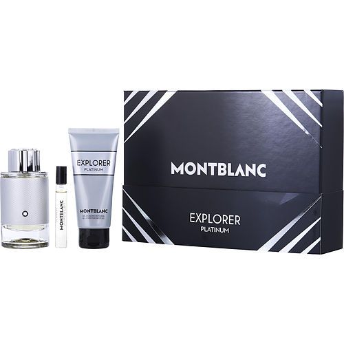MONT BLANC EXPLORER PLATINUM by Mont Blanc EAU DE PARFUM SPRAY 3.3 OZ & SHOWER GEL 3.3 OZ & EAU DE PARFUM SPRAY 0.25 OZ MINI