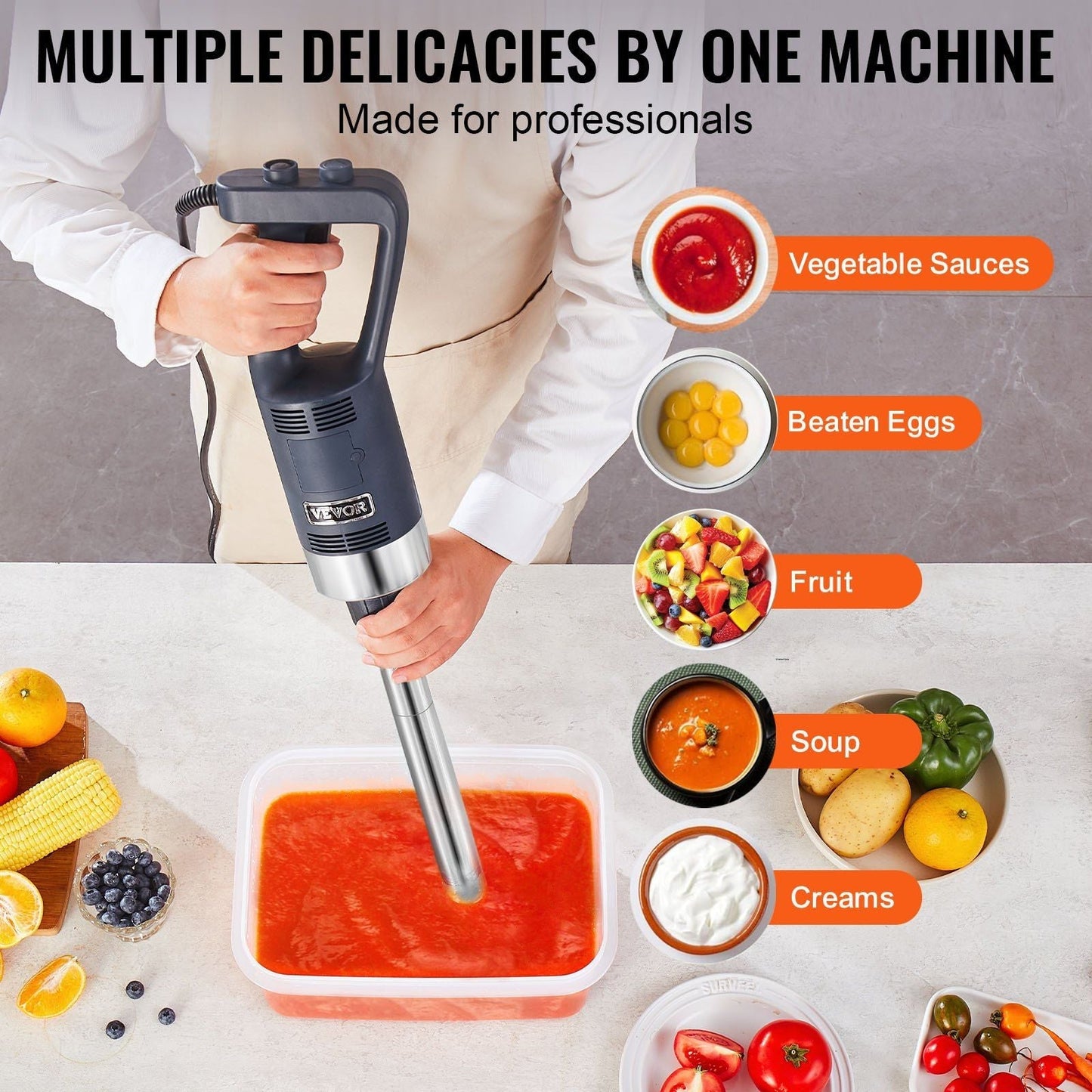 VEVOR Commercial Immersion Blender 500W Heavy Duty Hand Mixer for Soup Sauces